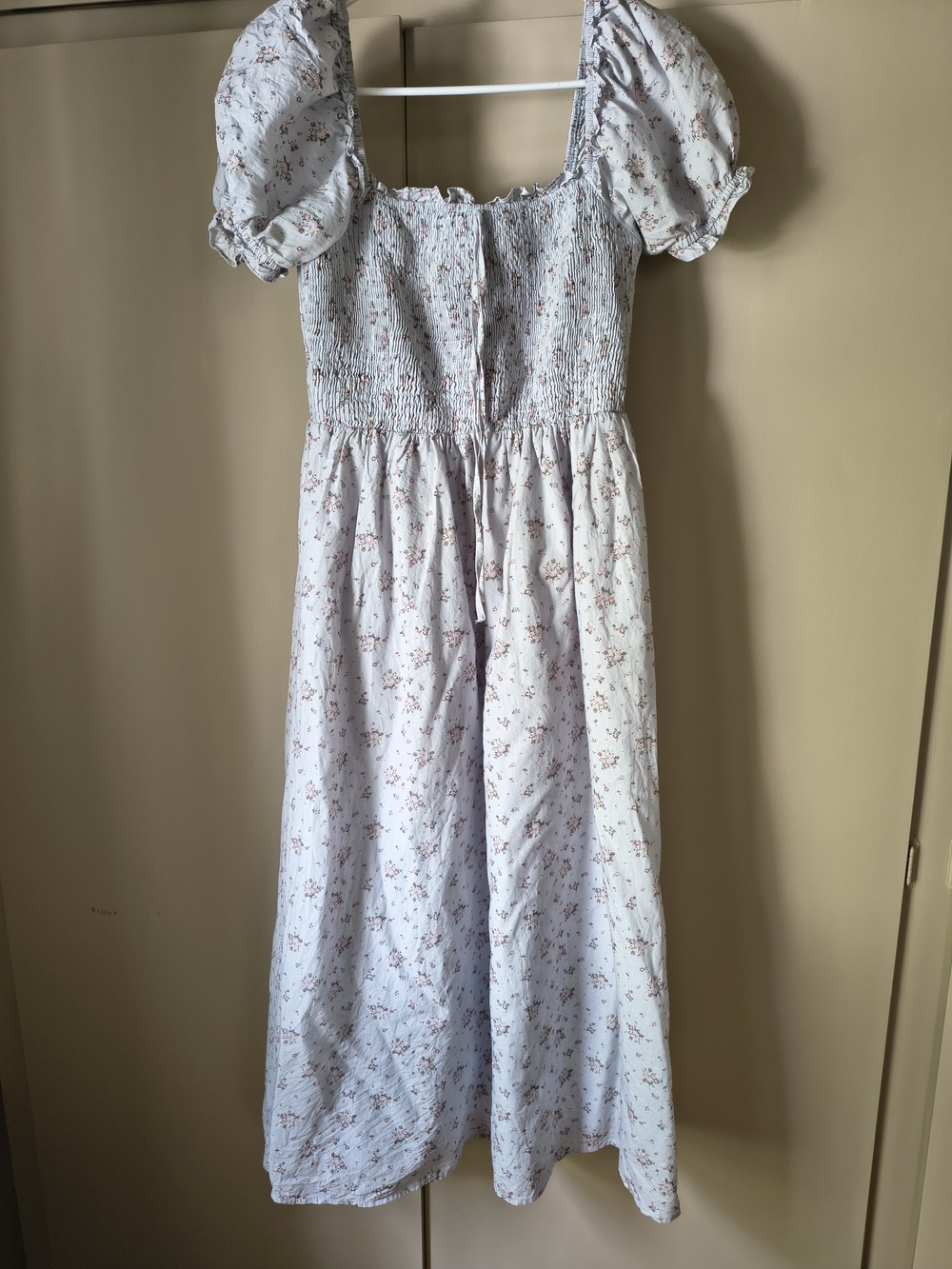 Storia From Worth Collective Light Blue and White Smocked Floral Top